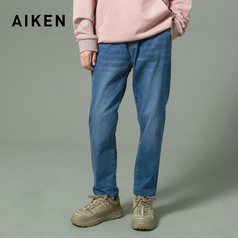 aiken/爱肯2019秋冬牛仔裤男韩版小脚裤子潮牌帅气长裤男士休闲裤