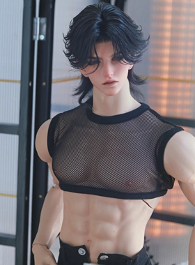 BJD娃衣75叔77叔黑色网纱小背心弹力性感娃衣露腹肌壮瘦通穿