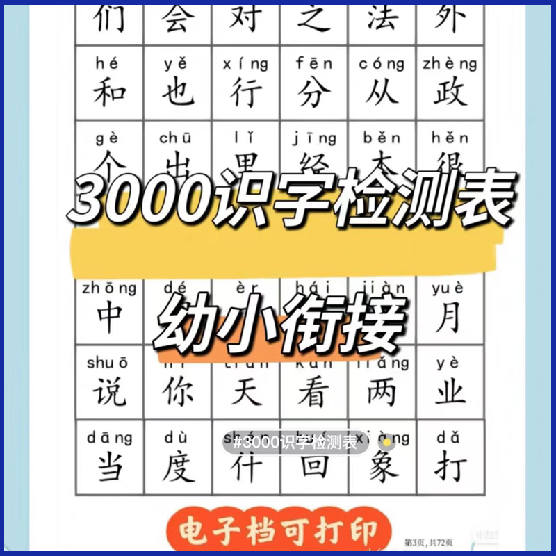 3000量表打印幼小文档识字衔接识字电子版表幼儿可pdf检测检测
