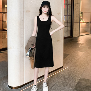 女装2025春夏季新款韩版显瘦吊带背心裙大码中长款内搭开叉小黑裙