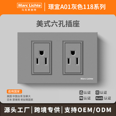118型美式六孔15A暗装插座