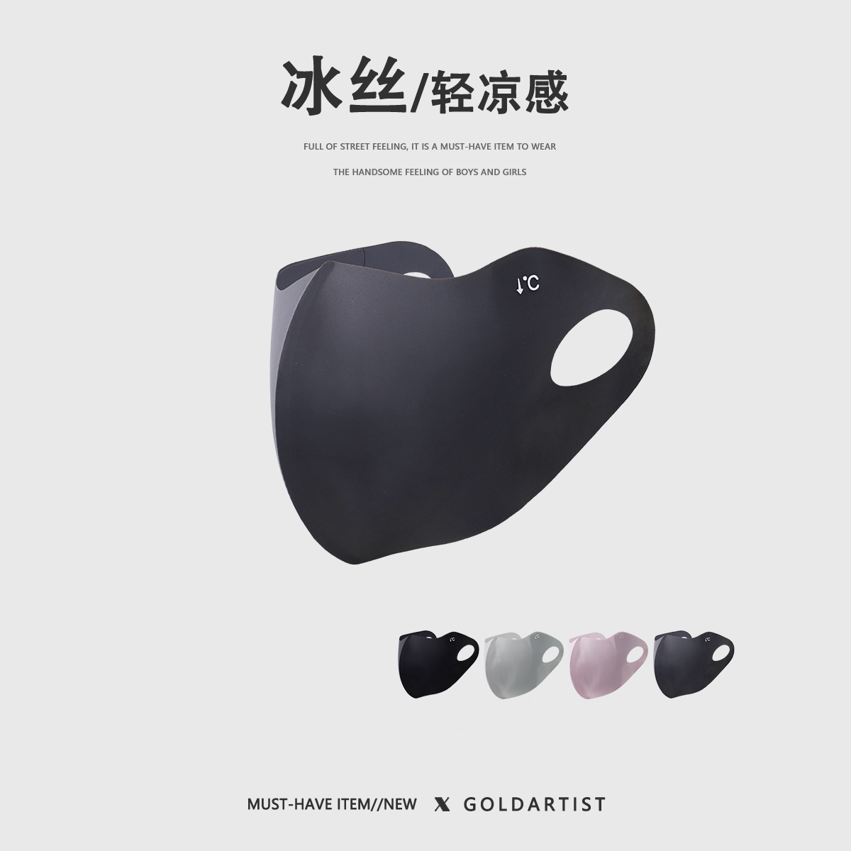 GOLDARTIST冰丝无痕防晒口罩女防紫外线夏薄款透气遮阳面罩护眼角