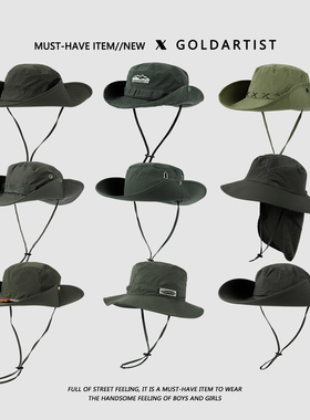GOLDARTIST军绿色渔夫帽西部牛仔帽男登山帽子大帽檐男速干防晒帽