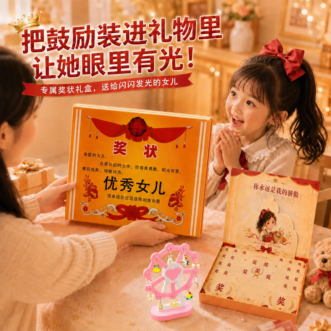 儿童节礼物 奖状羊毛毡礼盒DIY手錬洞洞乐公主城堡女孩玩具
