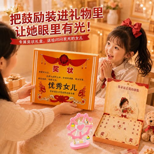 儿童节礼物 奖状羊毛毡礼盒DIY手錬洞洞乐公主城堡女孩玩具