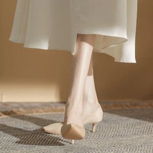 气质不累脚礼仪职业工作通勤尖头裸色单鞋 女2025新款 女 高跟鞋 法式