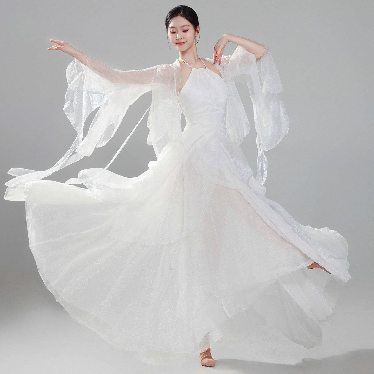 古典舞蹈服新款仙气飘逸身韵纱衣女白色中国民族舞艺考演出服套装