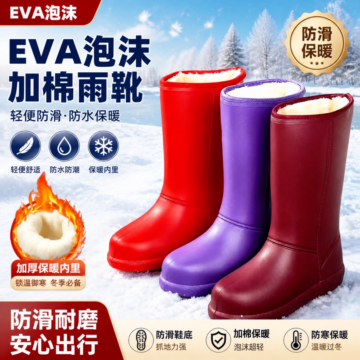 EVA泡沫高筒防水加绒防滑雨靴