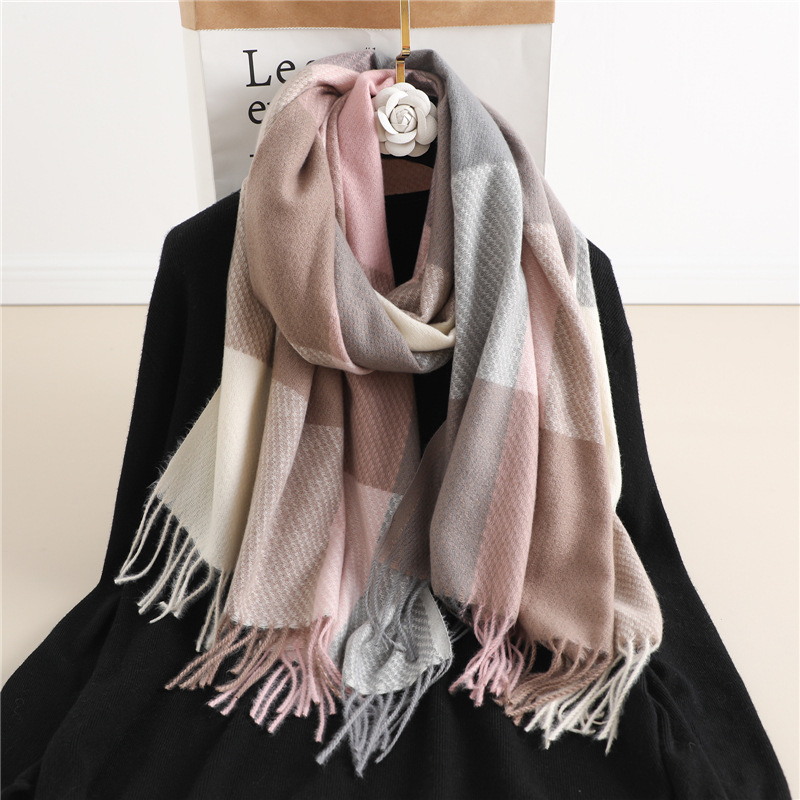 Luxury Plaid Scarf Winter Warm Cashmere Women Long Pashmina