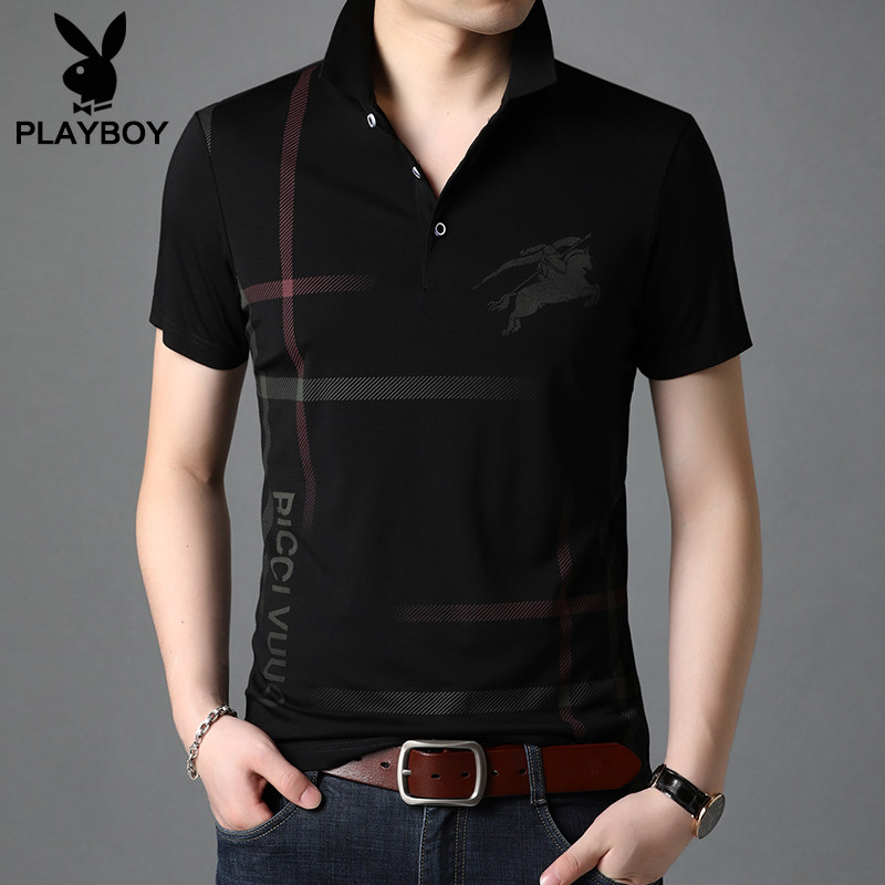花花公子旗舰短袖t恤 男潮牌夏装翻领半袖polo衫男士韩版潮流衣服