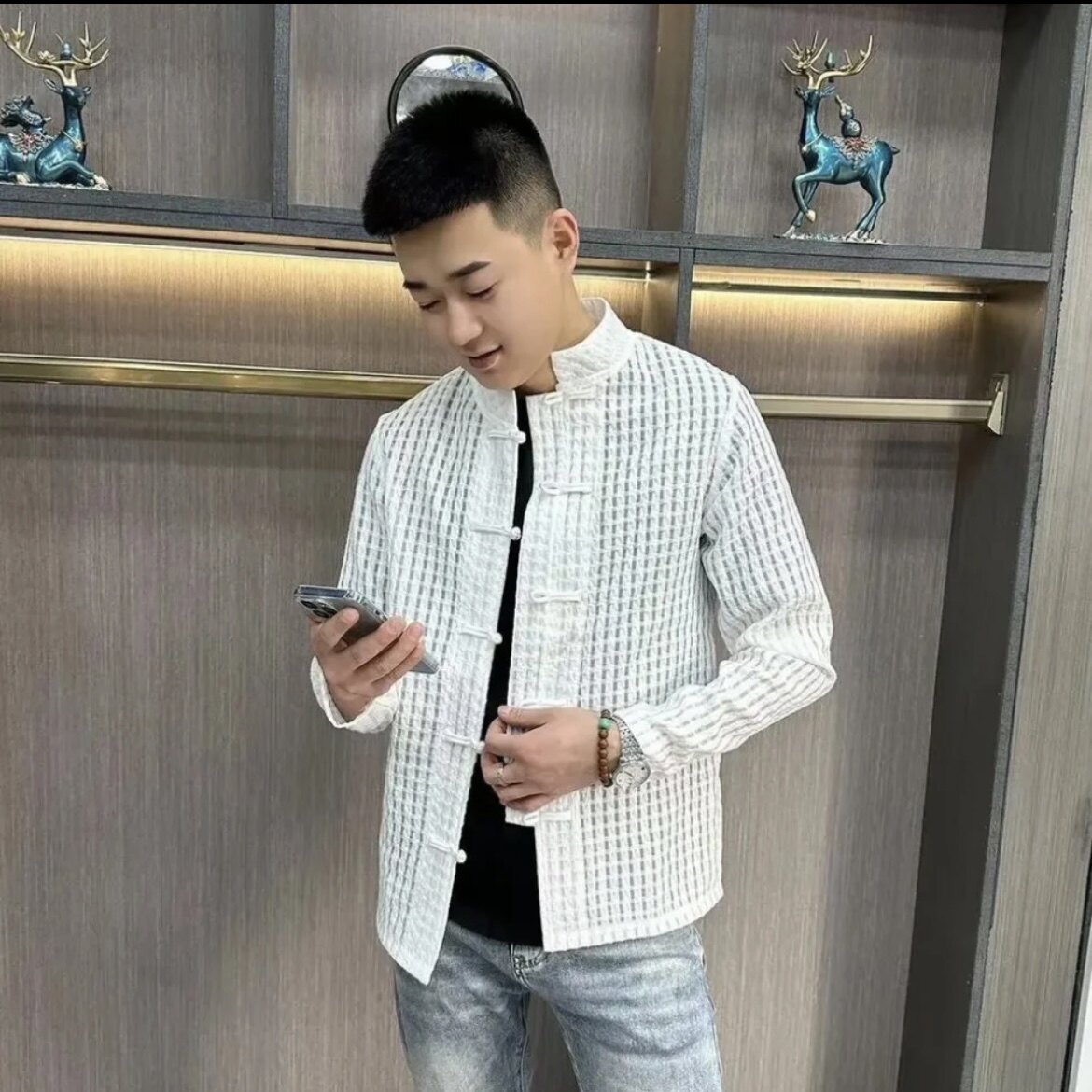 2025夏季新款唐装外套薄款透气盘扣复古简约外衣镂空立领修身百搭