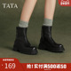 款 TATA他她奶皮靴厚底弹力瘦瘦靴女靴法式 真皮冬季 短靴子7D243DD4