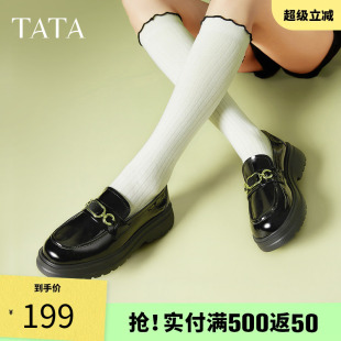 TATA他她黑色小皮鞋 百搭真皮单鞋 2025春新款 7PJA2AA5 女厚底乐福鞋
