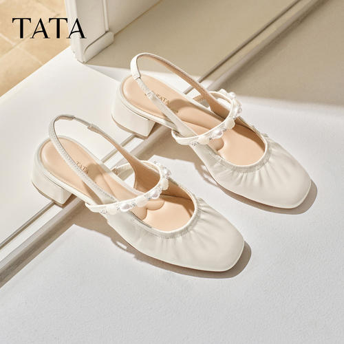 TATA他她包头拖鞋简约羊皮休闲外穿凉鞋舒适2026夏季新款7ACF8BH6