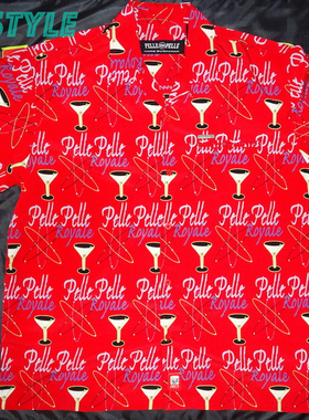 复古老香港短袖衬衫HIPHOP PELLE PELLE RAP嘻哈红色经典美式帅衣