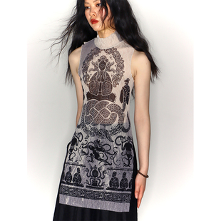 NEONPOND天池秘境【合作款】不周仙 巴虺印花高弹网纱印单层背心