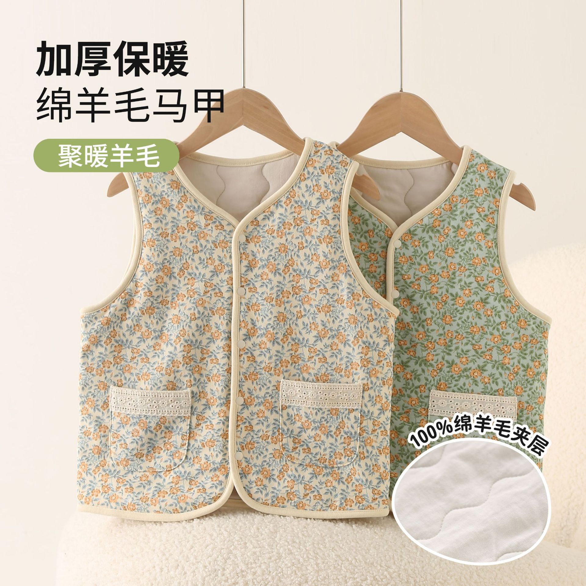 校服神器儿童马甲加厚夹棉碎花男女童外套无袖宝宝保暖背心坎肩冬