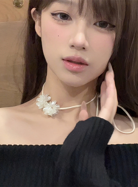 新款白色choker蝴蝶结绑带项链复古甜美叠戴层次感颈链锁骨链项圈