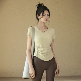 高级感瑜伽服女夏运动上衣显瘦短袖T恤跑步专业普拉提训练健身服