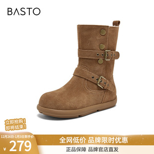 复古休闲女中靴BP811DZ5 西部靴简约时尚 百思图2025冬季 新款