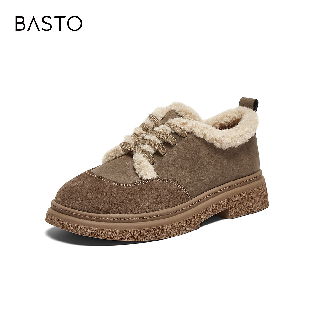 百思图2025春商场新款加绒保暖毛毛鞋厚底女休闲勃肯棉鞋BV051AM5