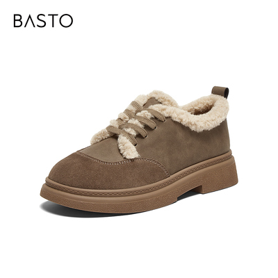 百思图2025春商场新款加绒保暖毛毛鞋厚底女休闲勃肯棉鞋BV051AM5