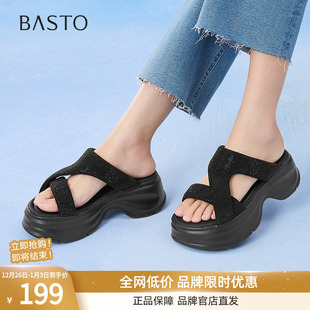 潮流户外街头休闲拖厚底女拖鞋 时尚 BP730BT5 新款 百思图2025夏季