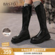 百思图25冬商场新款 厚底增高V口骑士靴女加绒高筒长靴BV016DG5