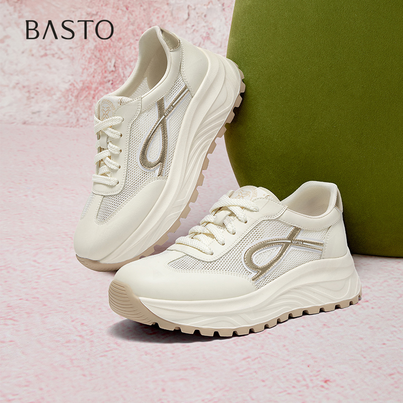 百思图2025夏商场新款网面透气阿甘鞋德训鞋厚底女休闲鞋VLHA2BM5