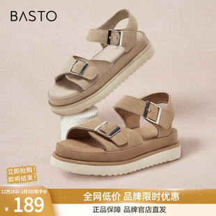 厚底女沙滩凉鞋 百思图夏季 复古运动休闲凉鞋 时尚 BM019BL4 新款