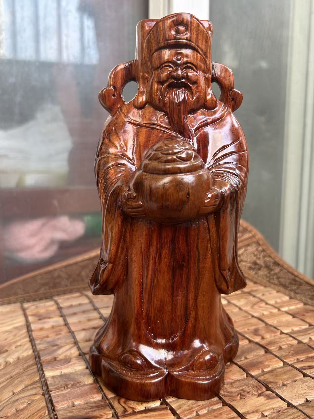 海南黄花梨油梨雕刻摆件财神书房客厅海口发货一物一拍1021