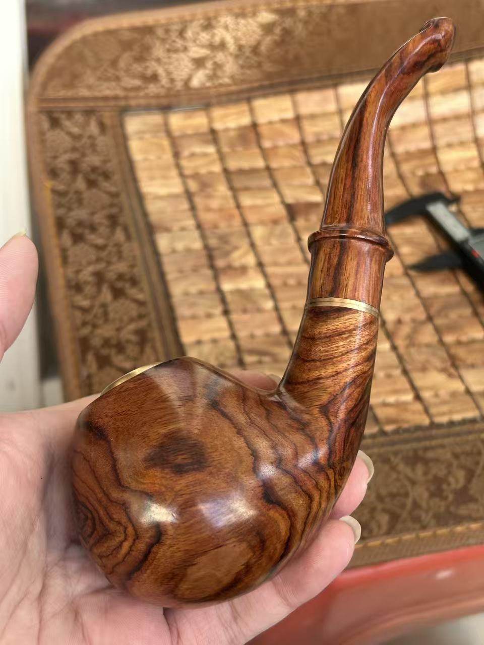 海南黄花梨紫油梨满花纹雕刻烟斗烟具，海口发货一物一拍0109