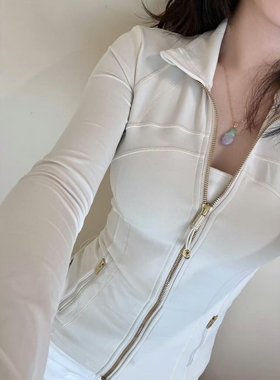 lu同款春季上新Defina轻微磨毛健身瑜伽运动弹力塑形修身立领夹克