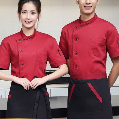 时尚餐饮酒店厨师制定工作服短袖女士夏季冰丝西餐厅厨房饭店烘焙
