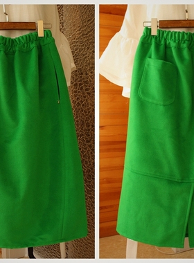 超值推荐！轻暖纯羊毛宝蓝色宽松休闲又显瘦半裙双侧口袋很好穿