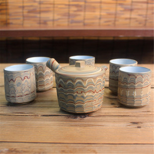 侧把急须套壶 搅泥日式 日本常滑烧已故无形文化财 水野静仙20年前