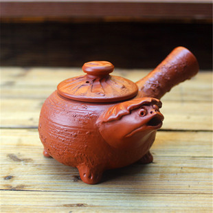 狸猫嘴松皮纹横手侧把泡茶急须壶 常滑烧已故大师素三作 现货