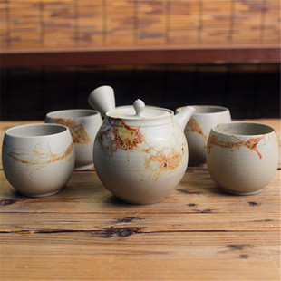 急须茶壶套装 白泥藻挂唯美日式 壶 谷川菁山作 日本常滑烧已故作家