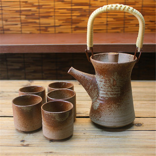 日本常滑烧已故无形文化财水野静仙黄泥真烧窑变日式 提梁急须套壶