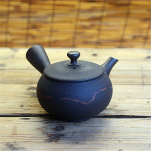 日本常滑烧已故作家伊藤高凤作印笼盖圆形小容量日式 侧把急须茶壶
