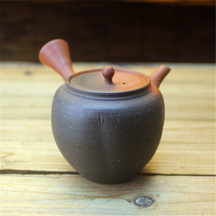 日本常滑烧已故作家 南蛮肌朱泥窑变横手侧把泡茶急须壶 谷川菁山