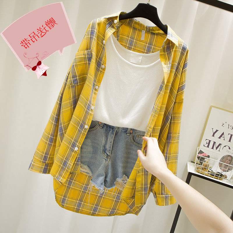 【送吊带】格子衬衫女2020夏装韩版学生宽松百搭外套中长款防晒衣|ruв категории Женская одежда, рубашка - от Buy2taobao.com для оказания профессиональной услуги покупки агента Taobao