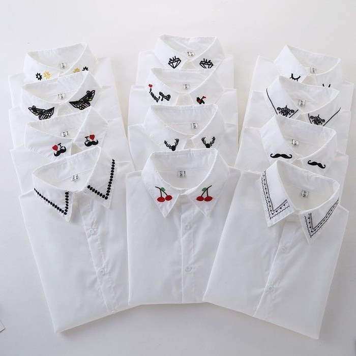 2019春秋范刺绣花翻领白色衬衣女长袖韩版学生百搭配毛衣打底衬衫|ruв категории Женская одежда, рубашка - от Buy2taobao.com для оказания профессиональной услуги покупки агента Taobao