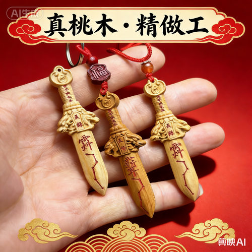 桃木剑小挂件桃木宝剑雷击木成人七星剑儿童随身手工桃木
