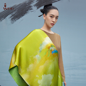 只此青绿中式 嫵WOO 秀丽山河 印花女士两用百搭披肩桑蚕丝丝巾