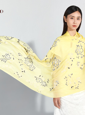 嫵Woo【限时折扣】月花园披肩长款围巾女四季时尚山羊绒围脖百搭