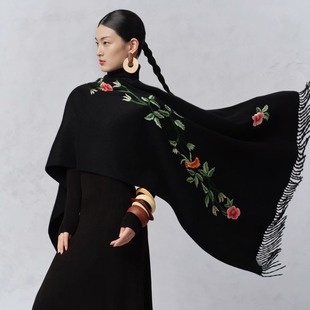 嫵WOO 【手绣藤花】羊绒手绣披肩苏绣花卉围巾搭配旗袍国风礼品