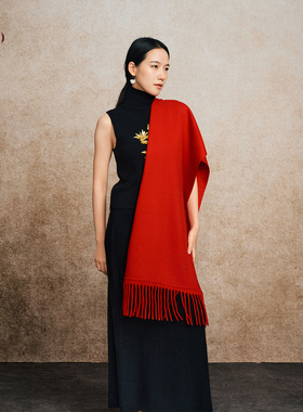 嫵WOO 【新中水纹披肩】山羊绒围巾秋冬百搭舒适保暖纯色送礼