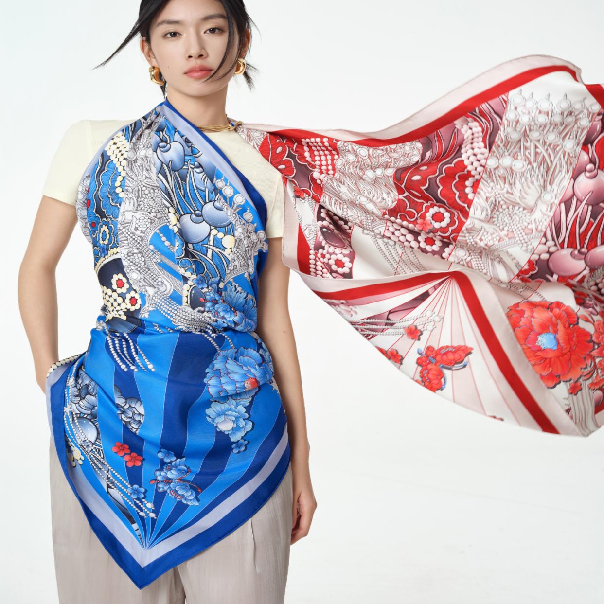 WOO春夏季女士真丝印花大方巾