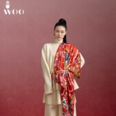 嫵WOO 礼赠推荐 一团和气喜庆红色真丝印花丝巾大方巾围巾送礼